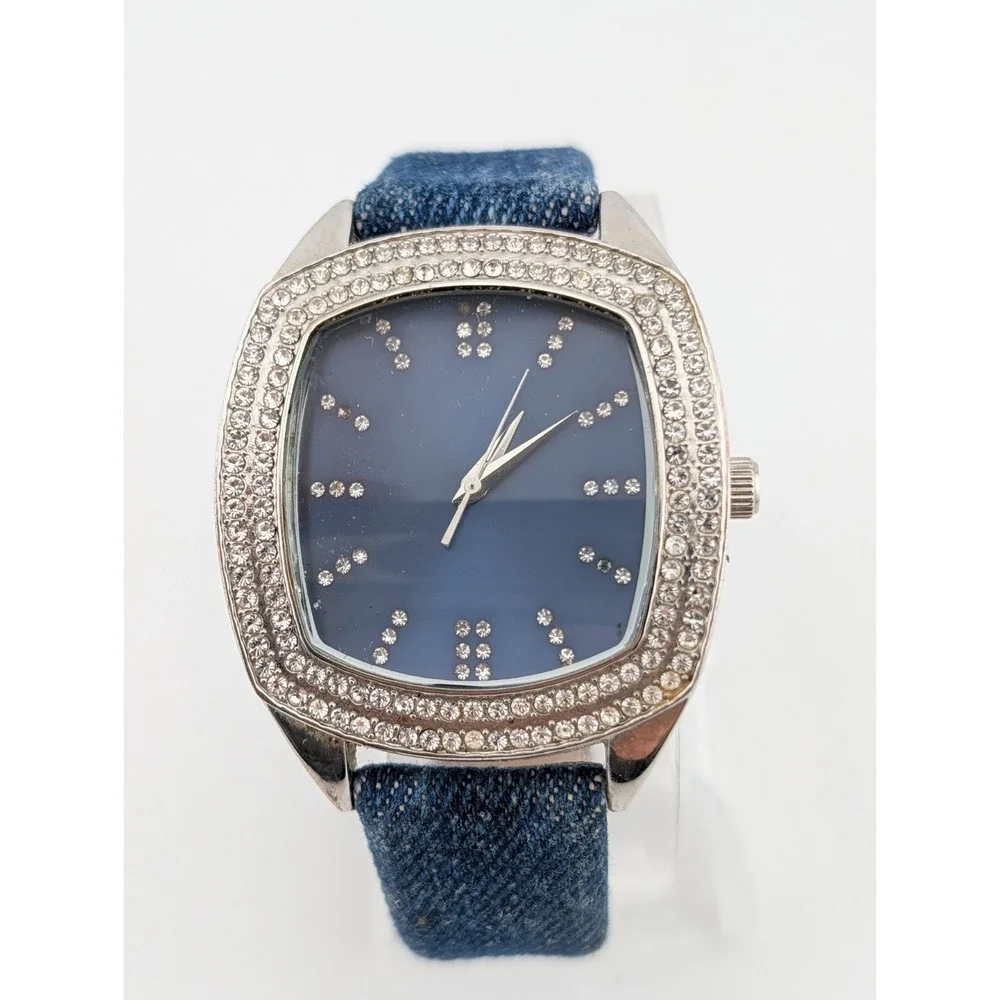 Adrienne Women's‎ Watch 40mm Case Crystal Bezel Denim Band- New Battery